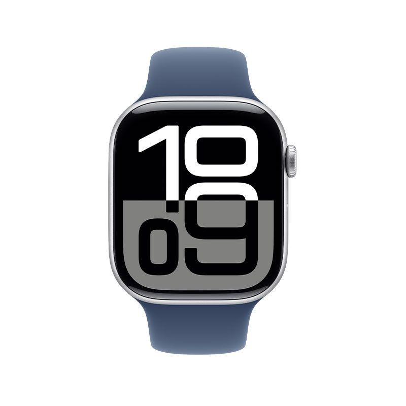 Apple Watch 10 46mm, GPS Silver Aluminium with Denim Sport Band M/L