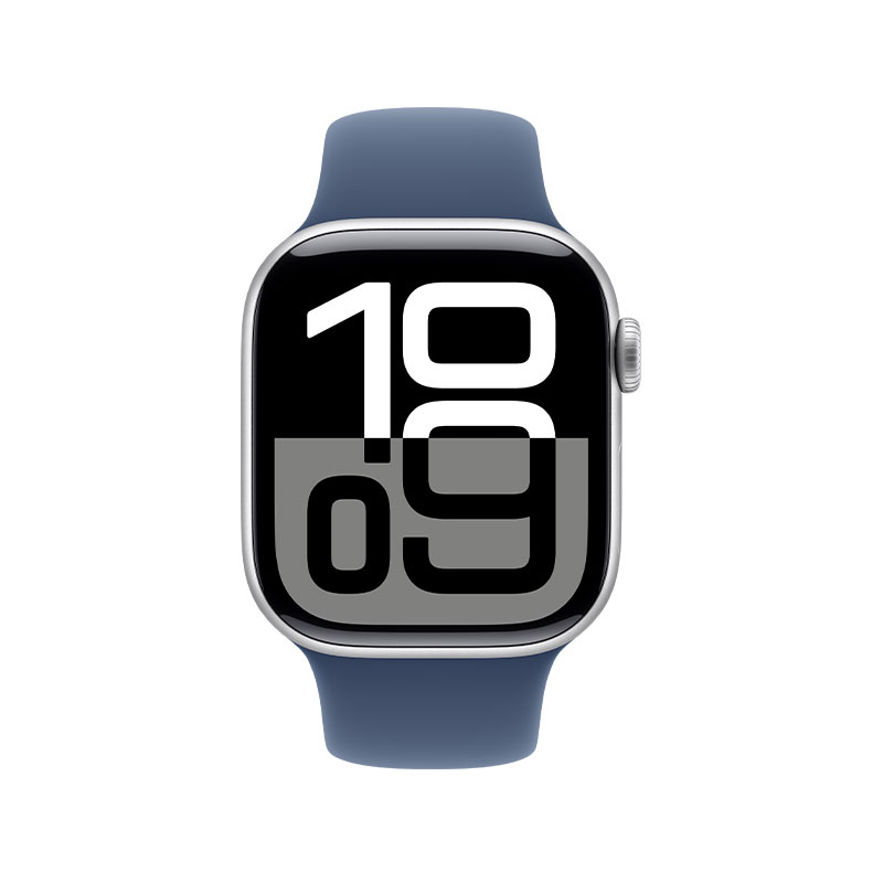 Apple Watch 10 42mm, GPS Silver Aluminium with Denim Sport Band S/M