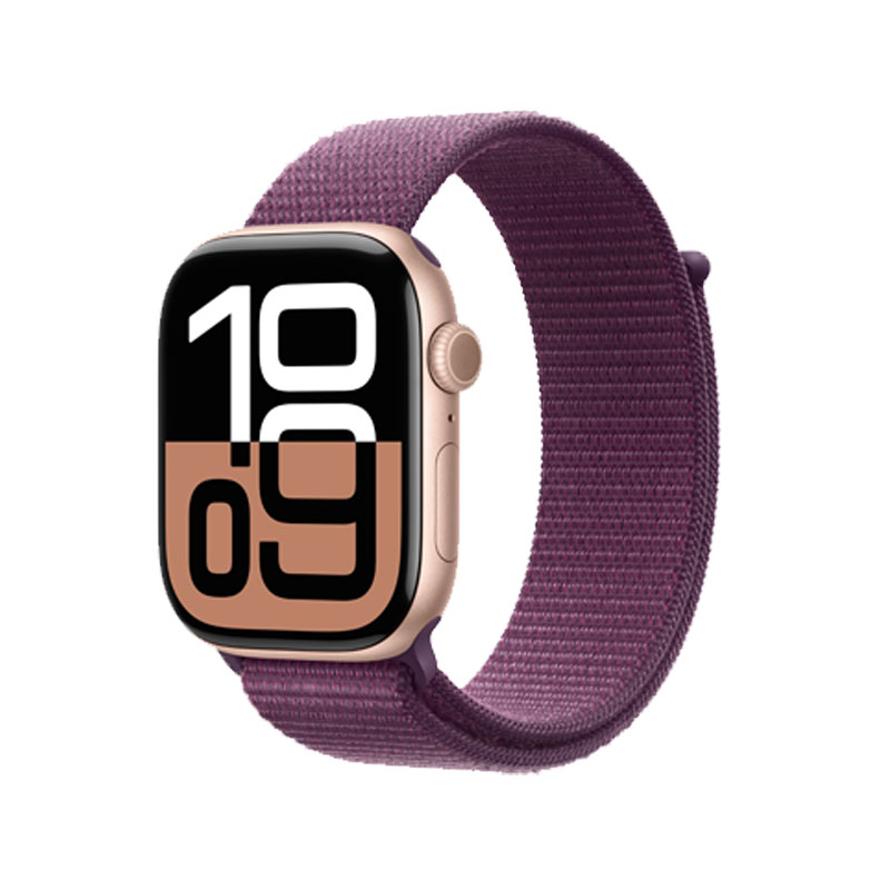 Apple Watch 10 46mm, GPS Rose Gold Aluminium Case with Plum Sport Loop