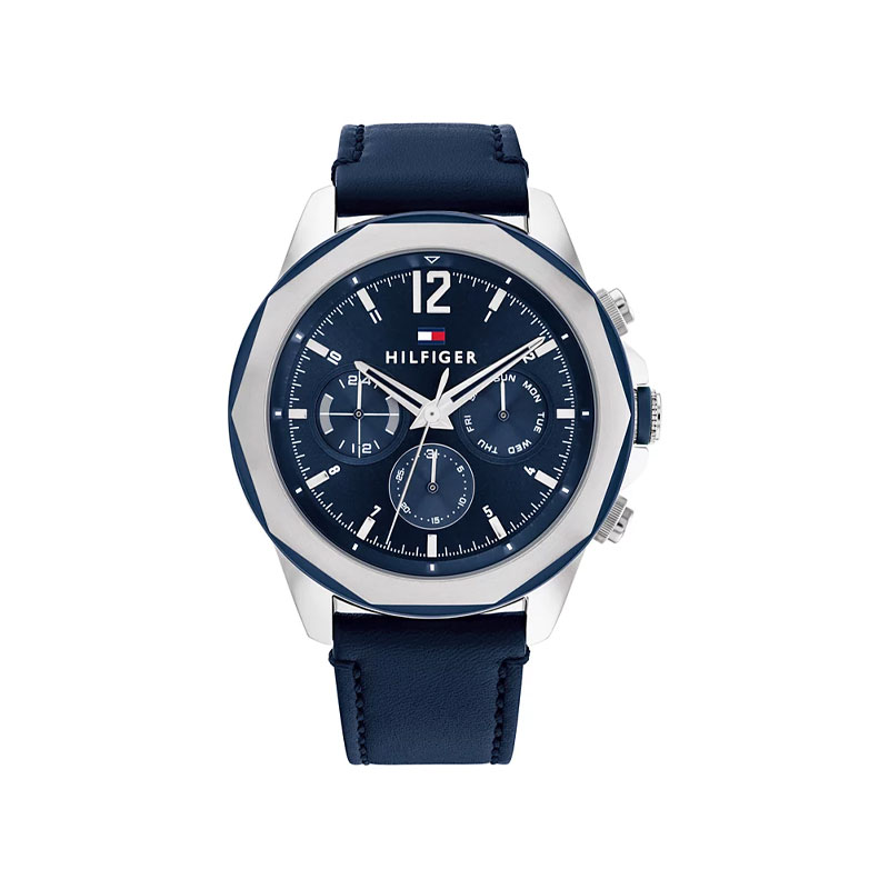 Tommy Hilfiger Men's Multifunction Navy Blue Leather Strap Watch (TW001507)