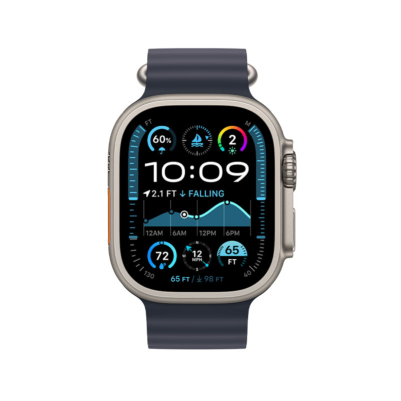 Apple Watch Ultra 2 GPS + Cellular, 49mm Natural Titanium Case with Navy Ocean Band