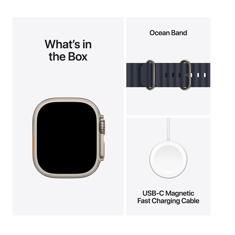 Apple Watch Ultra 2 GPS + Cellular, 49mm Natural Titanium Case with Navy Ocean Band