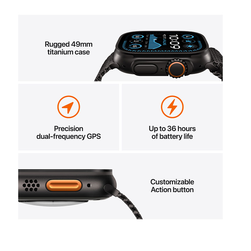 Apple Watch Ultra 2 GPS + Cellular, 49mm Natural Titanium Case with Navy Ocean Band