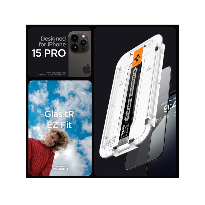 Spigen GLAS.tR EZ Fit Full Cover Screen Protector for iPhone 15 Pro (1PC)