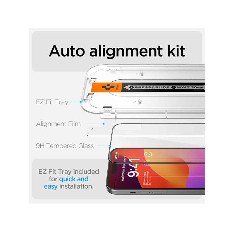 Spigen Glas.tR EZ Fit Full Cover Screen Protector for iPhone 15 1Pc